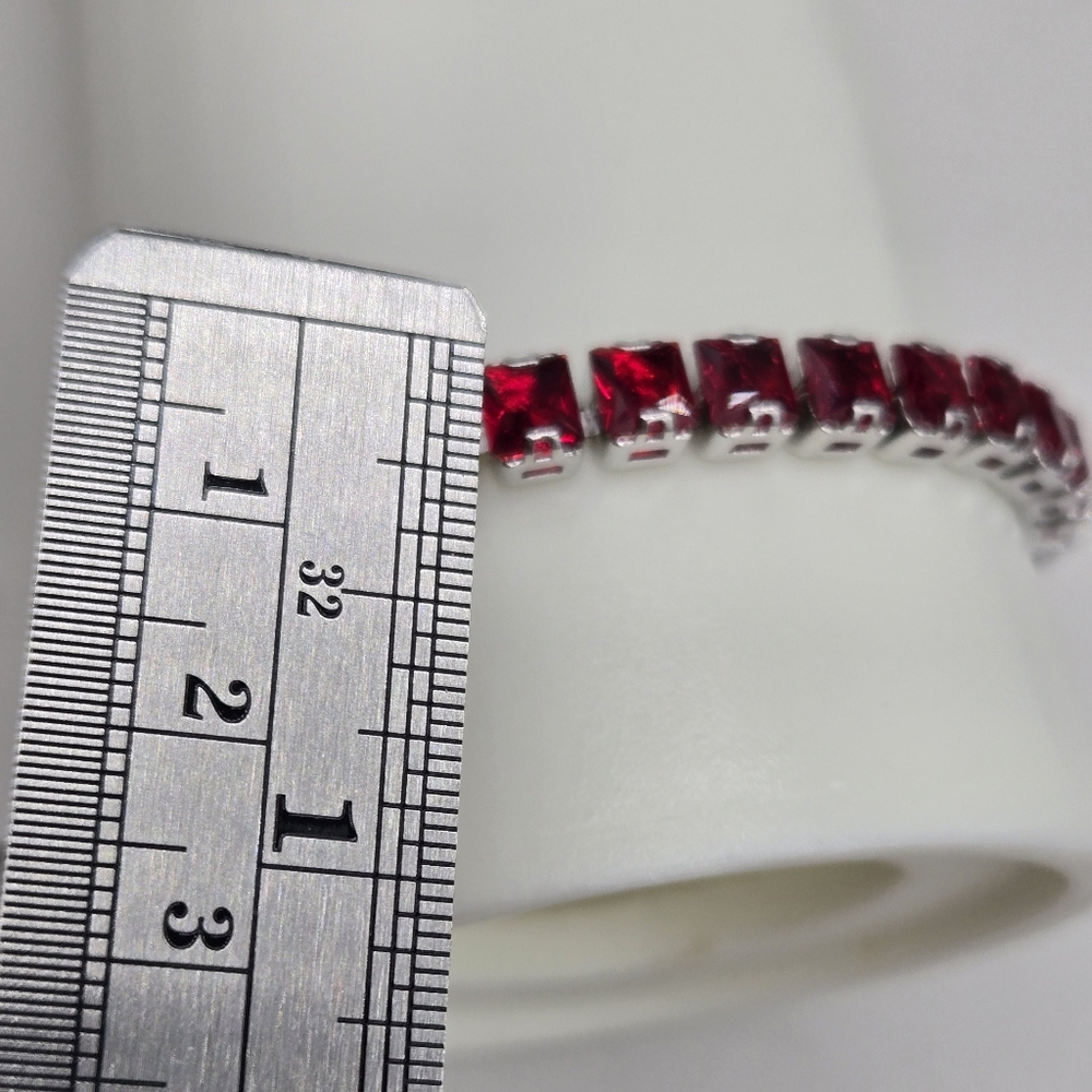 Silver Bracelet with Red Square Stones - Women Jewelry - Picture 4 of 9